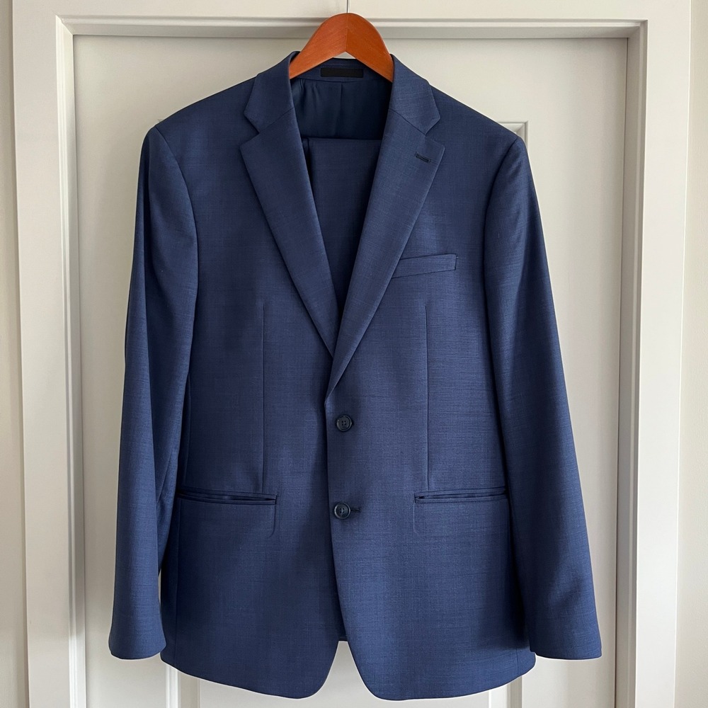 Calvin Klein X Slim Fit Mens 2 Piece Suit Blue Wool Blend 42R 36x30
